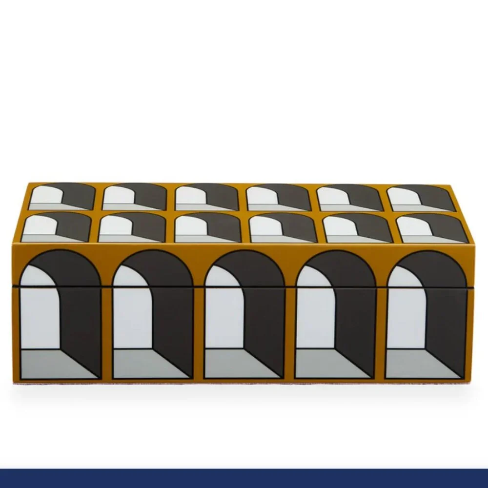 Jonathan Adler Lacquer Arcade Small Box in Gray/Yellow